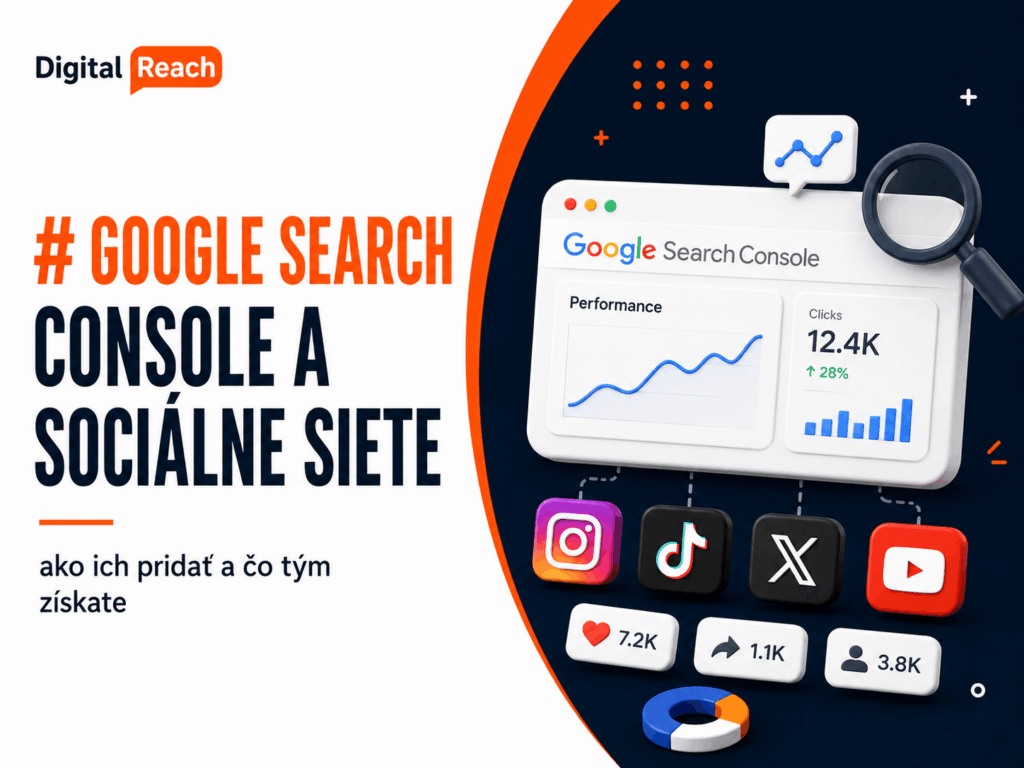 Titulný obrázok článku o prepojení Google Search Console so sociálnymi sieťami Instagram, TikTok, X a YouTube.